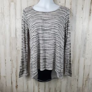5/$25 Apt. 9 Womens High Low Long Sleeve Top M Black & White Striped Sheer